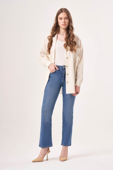 Mizalle İndigo Mavi Straight Fit Denim Pantolon - Mizalle