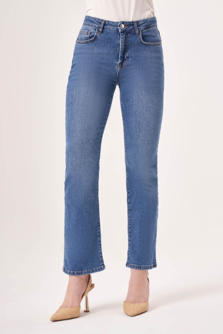 Mizalle İndigo Mavi Straight Fit Denim Pantolon - Mizalle (1)