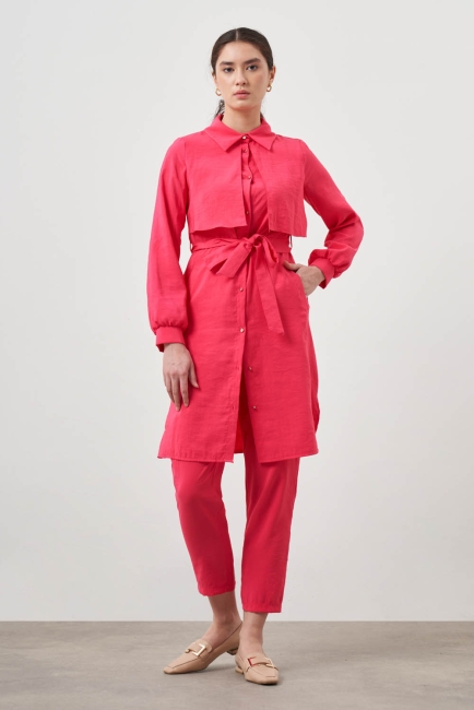 Mizalle Göğüs Parça Detaylı Kuşaklı Fuşya Mavi Tunik - Mizalle (1)