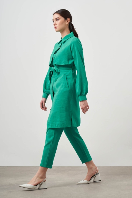 Mizalle Göğüs Parça Detaylı Kuşaklı Yeşil Tunik - Mizalle (1)