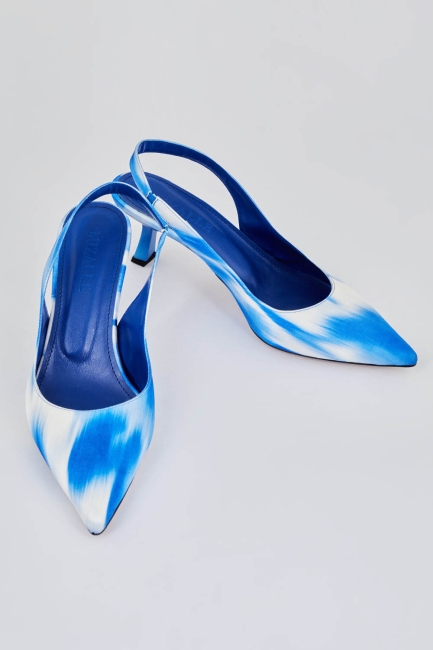 Mizalle Arkası Mavi Beyaz Mix Saten Stiletto - Mizalle (1)