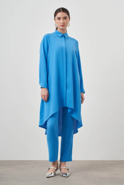 Mizalle Mavi Asimetrik Uzun Tunik - Mizalle