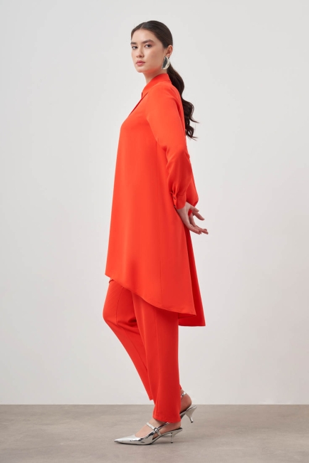 Mizalle Nar Çiçeği Asimetrik Uzun Tunik - Mizalle