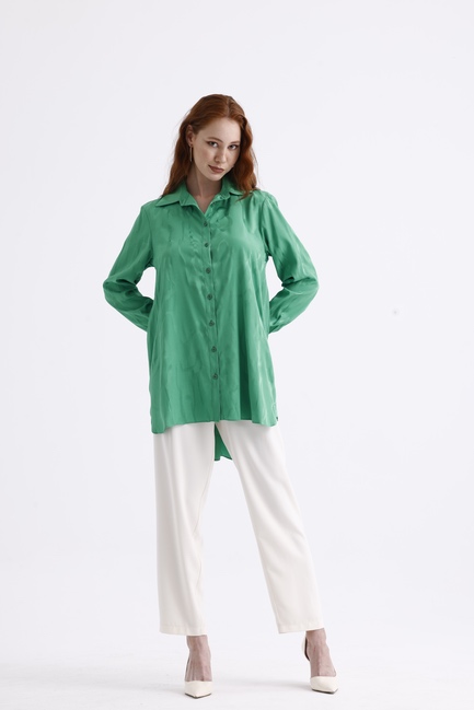Mizalle Yeşil Jakarlı Arkası Uzun Rahat Kesim Tunik - Mizalle (1)