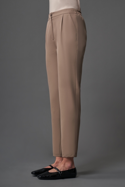 Mizalle Tek Pile Basic Beli Lastikli Günlük Bej Rengi Kumaş Pantolon - Mizalle (1)