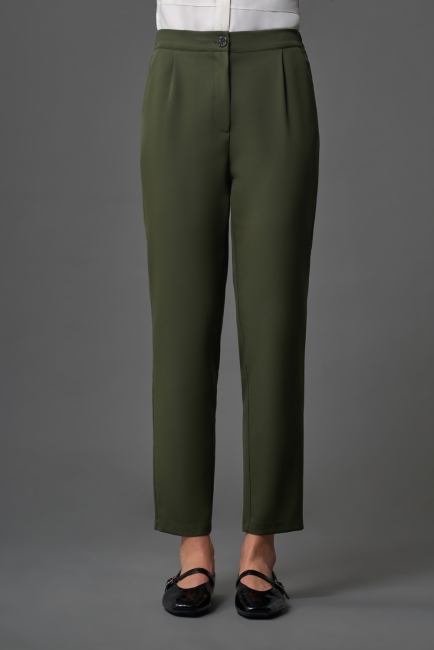 Mizalle Tek Pile Basic Beli Lastikli Günlük Haki Kumaş Pantolon - Mizalle (1)