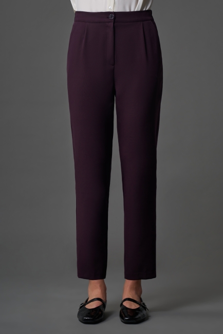 Mizalle Tek Pile Basic Beli Lastikli Günlük Mürdüm Kumaş Pantolon - Mizalle (1)