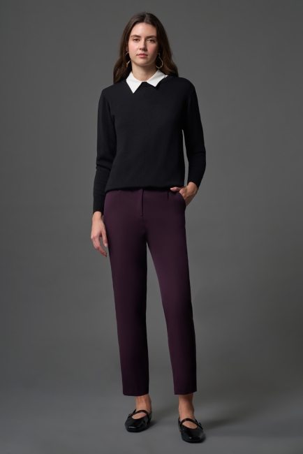 Mizalle Tek Pile Basic Beli Lastikli Günlük Mürdüm Kumaş Pantolon - Mizalle