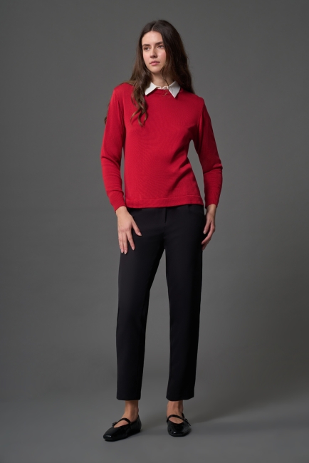 Mizalle Tek Pile Basic Beli Lastikli Günlük Siyah Kumaş Pantolon - Mizalle