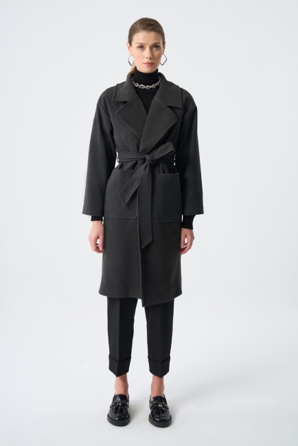 Mizalle Torba Cepli Basıc Kaşe Dokulu Antrasit Kaban - Mizalle (1)