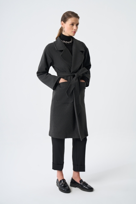 Mizalle Torba Cepli Basıc Kaşe Dokulu Antrasit Kaban - Mizalle