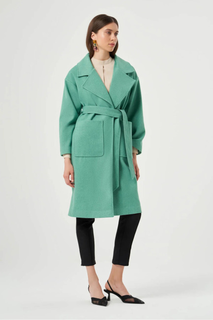 Mizalle Torba Cepli Basıc Kaşe Dokulu Yeşil Kaban - Mizalle (1)