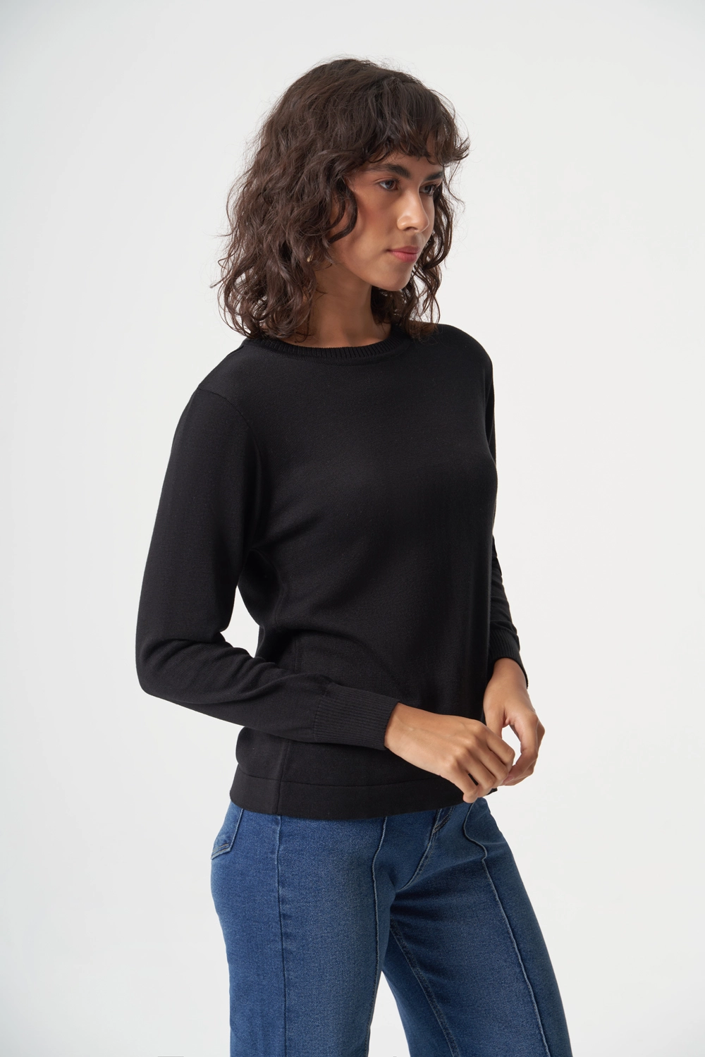 Mizalle Yuvarlak Yaka Basic Siyah Triko Kazak - Mizalle (1)