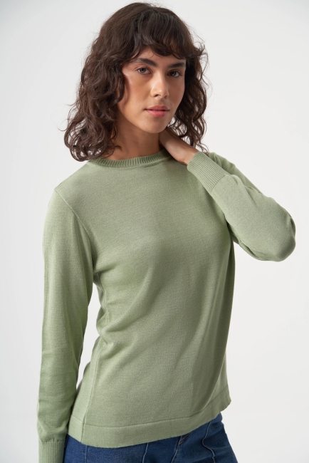 Mizalle Yuvarlak Yaka Basic Su Yeşili Triko Kazak - Mizalle