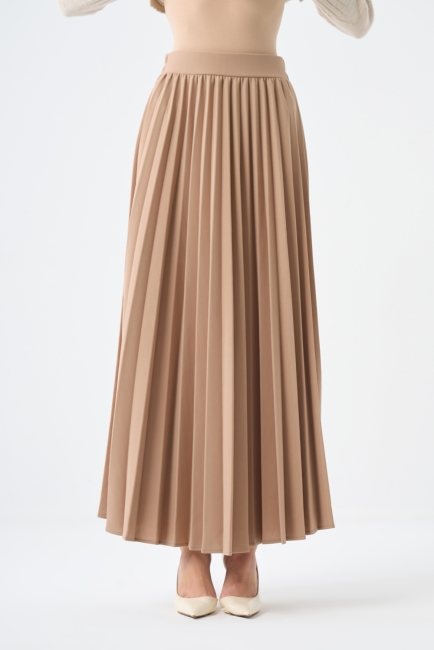 Mizalle Basic Örme Piliseli Bej Rengi Uzun Etek - Mizalle (1)