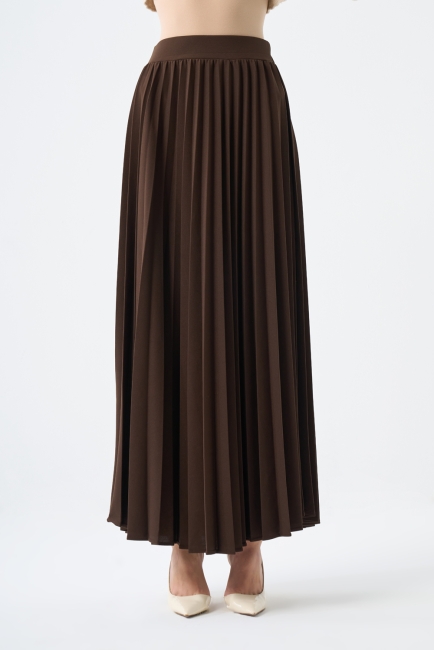 Mizalle Basic Örme Piliseli Kahverengi Uzun Etek - Mizalle (1)