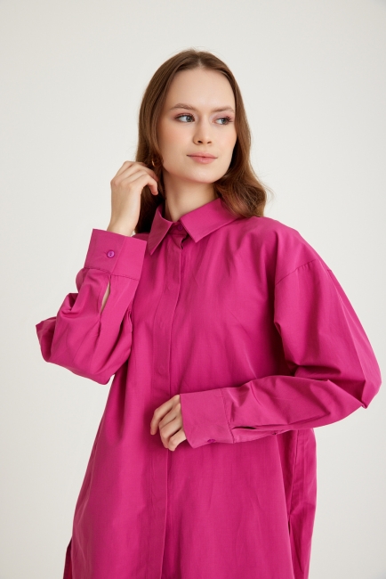 Mizalle Arkası Uzun Basic Fuşya Pamuklu Gömlek - Mizalle