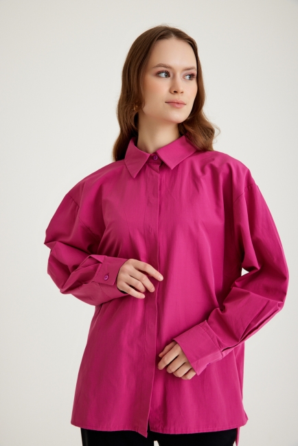 Mizalle Arkası Uzun Basic Fuşya Pamuklu Gömlek - Mizalle (1)