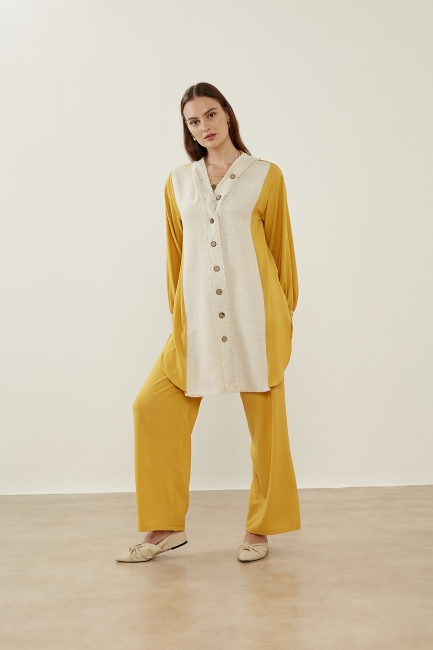 Mizalle Geniş Paça Rahat Kesim Sarı Pantolon - Mizalle (1)