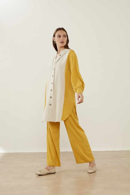 Mizalle Geniş Paça Rahat Kesim Sarı Pantolon - Mizalle