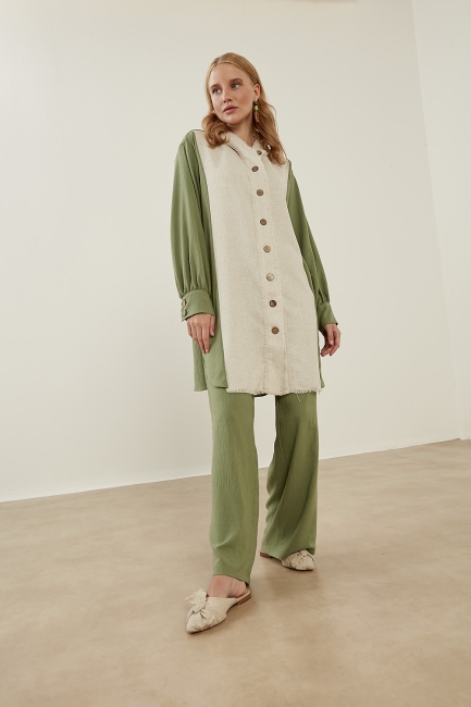 Mizalle Geniş Paça Rahat Kesim Yeşil Pantolon - Mizalle (1)