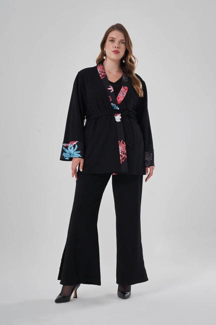 Mizalle İp Bağcıklı Rahat Kesimli Siyah Büyük Beden Pantolon - Mizalle (1)