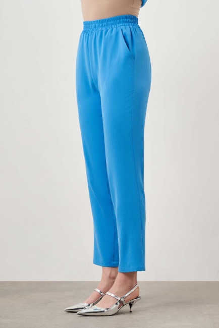 Mizalle Beli Lastikli Kısa Paça Mavi Pantolon - Mizalle (1)