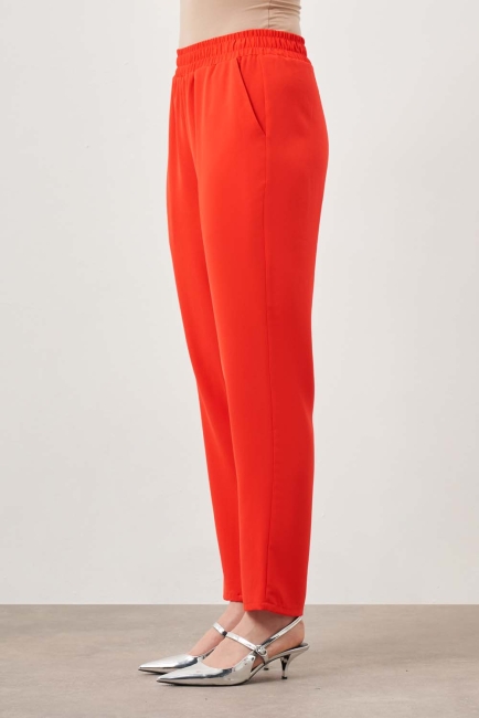 Mizalle Beli Lastikli Kısa Paça Nar Çiçeği Pantolon - Mizalle (1)