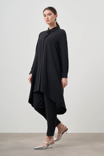 Mizalle Beli Lastikli Kısa Paça Siyah Pantolon - Mizalle (1)