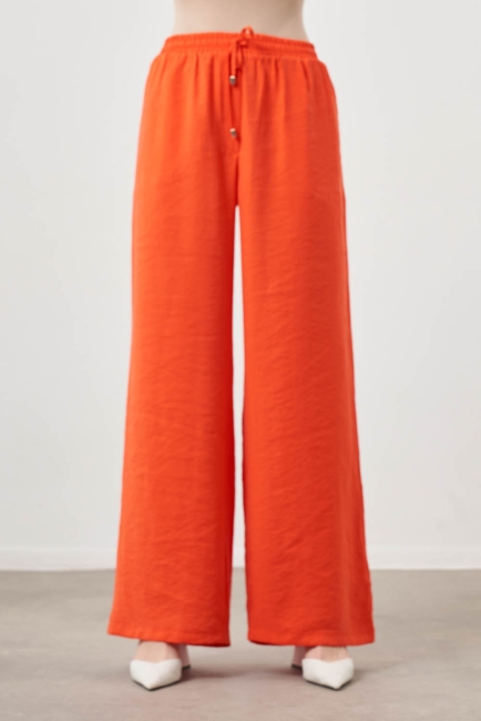 Mizalle Beli Bağcıklı Geniş Paça Modal Karışımlı Nar Çiçeği Pantolon - Mizalle