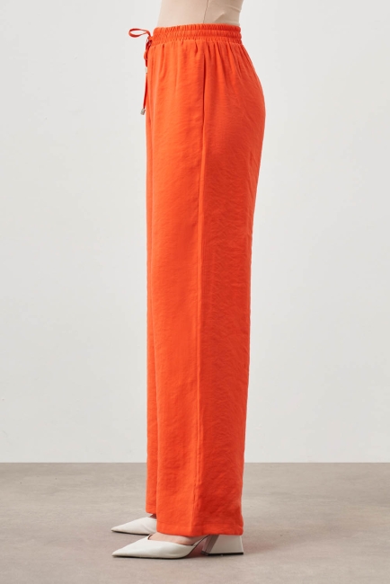 Mizalle Beli Bağcıklı Geniş Paça Modal Karışımlı Nar Çiçeği Pantolon - Mizalle (1)