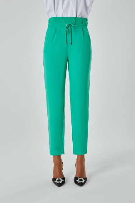 Mizalle Beli Pileli İpli Yeşil Havuç Pantolon - Mizalle (1)