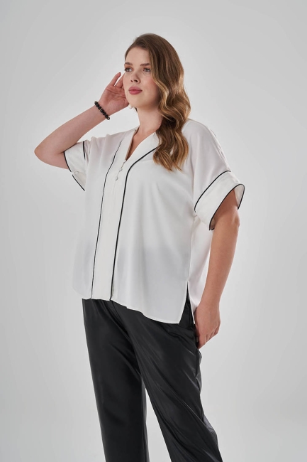 Biyeli Saten Ekru Gömlek - Mizalle (1)