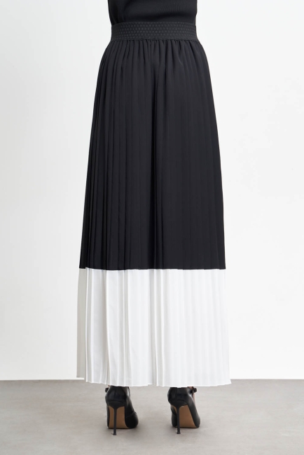 Mizalle Siyah Beyaz Renk Bloklu Pliseli Maksi Etek - Mizalle (1)