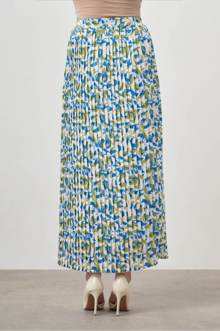 Mizalle Mavi Çiçek Desenli Pliseli Uzun Etek - Mizalle (1)