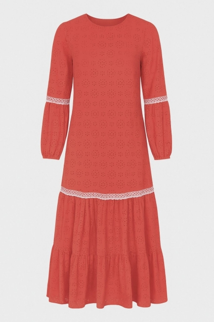 Mizalle Pembe Brode Uzun Yazlık Elbise - Mizalle