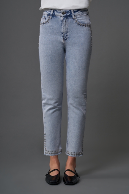 Mizalle Taş Detaylı Açık Mavi Denim Pantolon - Mizalle (1)