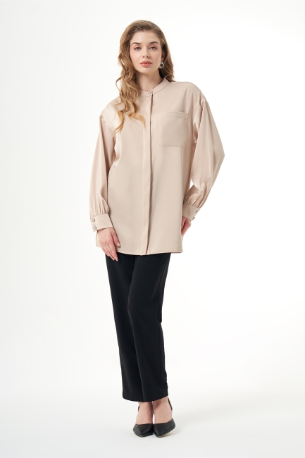 Mizalle Hakim Yaka Bej Rengi Saten Tunik - Mizalle (1)