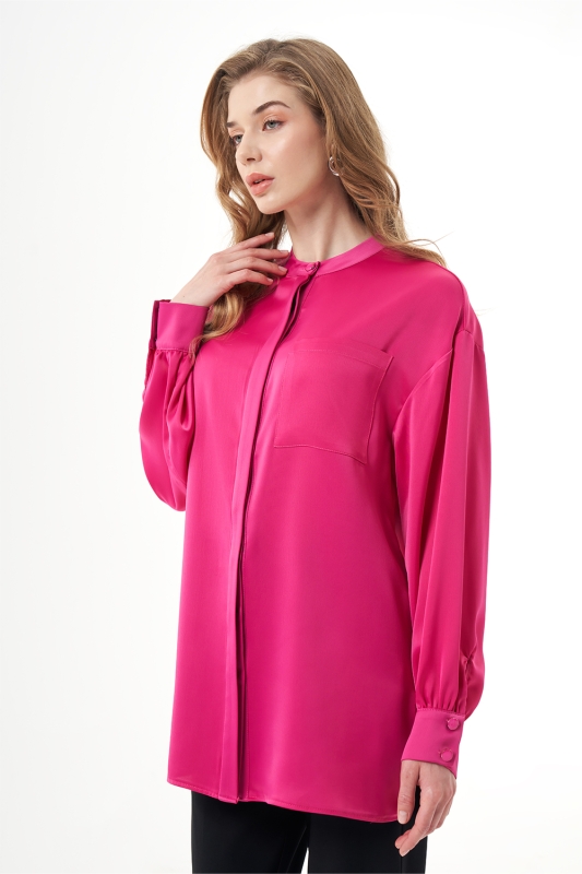 Mizalle Hakim Yaka Fuşya Saten Tunik · 5