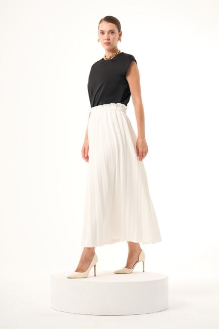 Bsc Pliseli Ekru Etek - Mizalle (1)