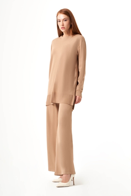 Mizalle Yuvarlak Yaka Camel Uzun Triko Tunik - Mizalle (1)