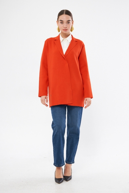 Mizalle Turuncu Örme Triko Rahat Kesimli Ceket - Mizalle (1)