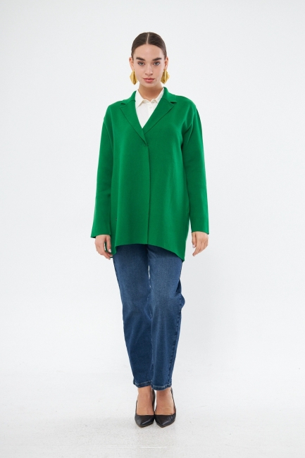 Mizalle Yeşil Örme Triko Rahat Kesimli Ceket - Mizalle