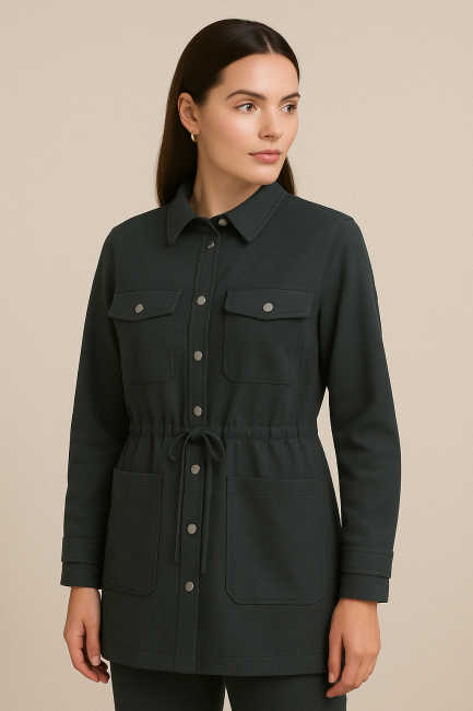 Mizalle Siyah Modal Yumuşak Dokulu Rahat Kesim Kapaklı Cepli Tunik - Mizalle