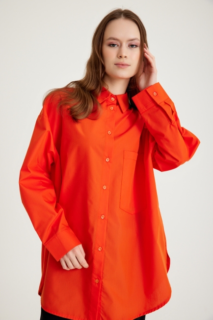 Mizalle Basic Oversize Pamuklu Turuncu Gömlek - Mizalle (1)