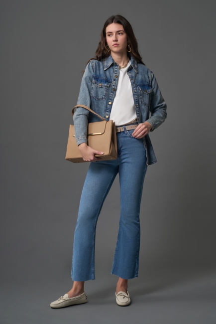 Mizalle Çift Cepli Klasik Koyu Mavi Denim Gömlek - Mizalle