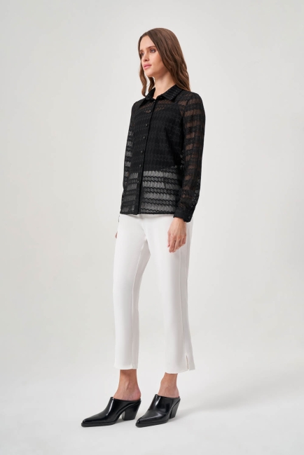 Mizalle Siyah Klasik Dantek Gömlek - Mizalle (1)