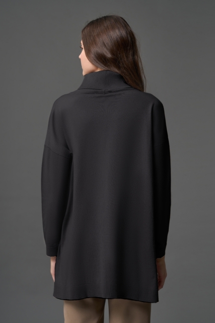 Mizalle Balıkçı Yaka Uzun Oversize Siyah Triko Kazak - Mizalle (1)