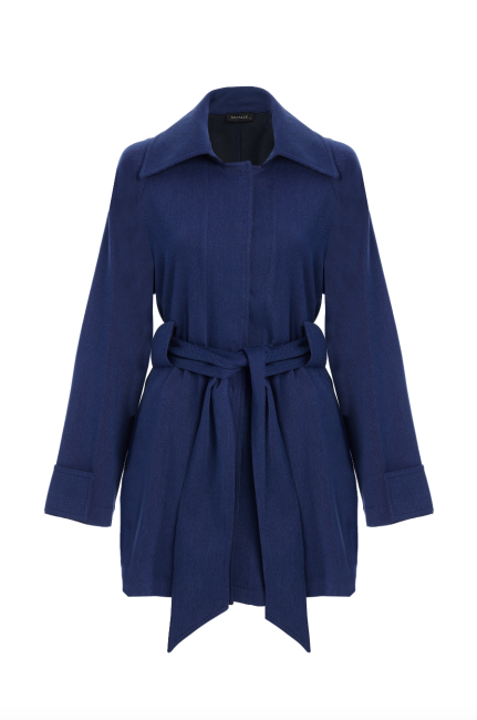 Mizalle Denim Dokulu Kuşaklı İndigo Mavi Ceket - Mizalle (1)