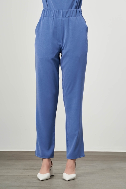Mizalle Özel Dokulu Mavi Beli lastikli Pantolon - Mizalle (1)